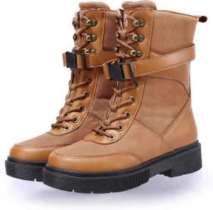 CAMEL CROWN Women's Ankle Boots Lace-up Combat Boots Low Heel Booties Elastic Lug Sole Non-Slip Shoes