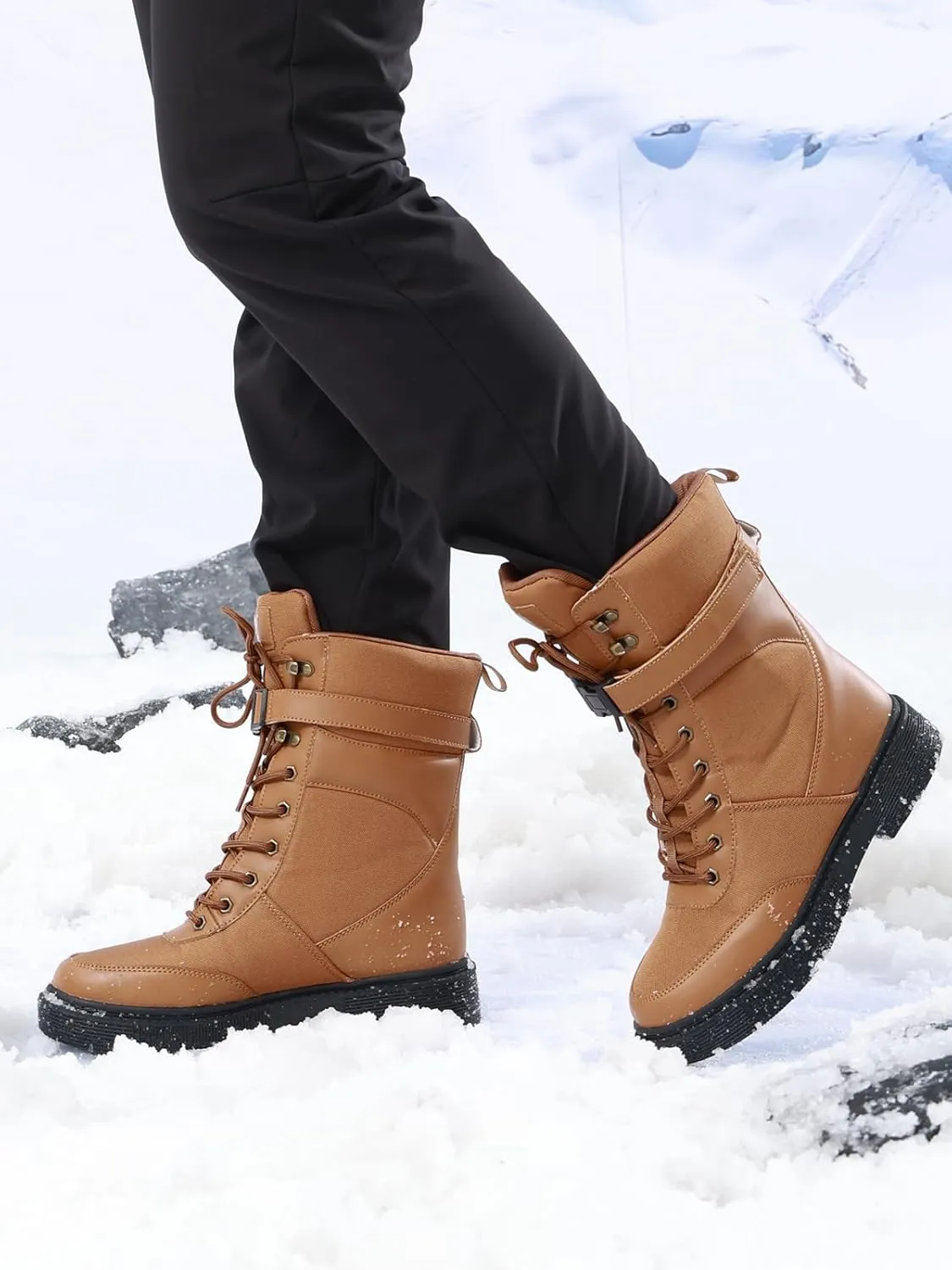 CAMEL CROWN Women's Ankle Boots Lace-up Combat Boots Low Heel Booties Elastic Lug Sole Non-Slip Shoes