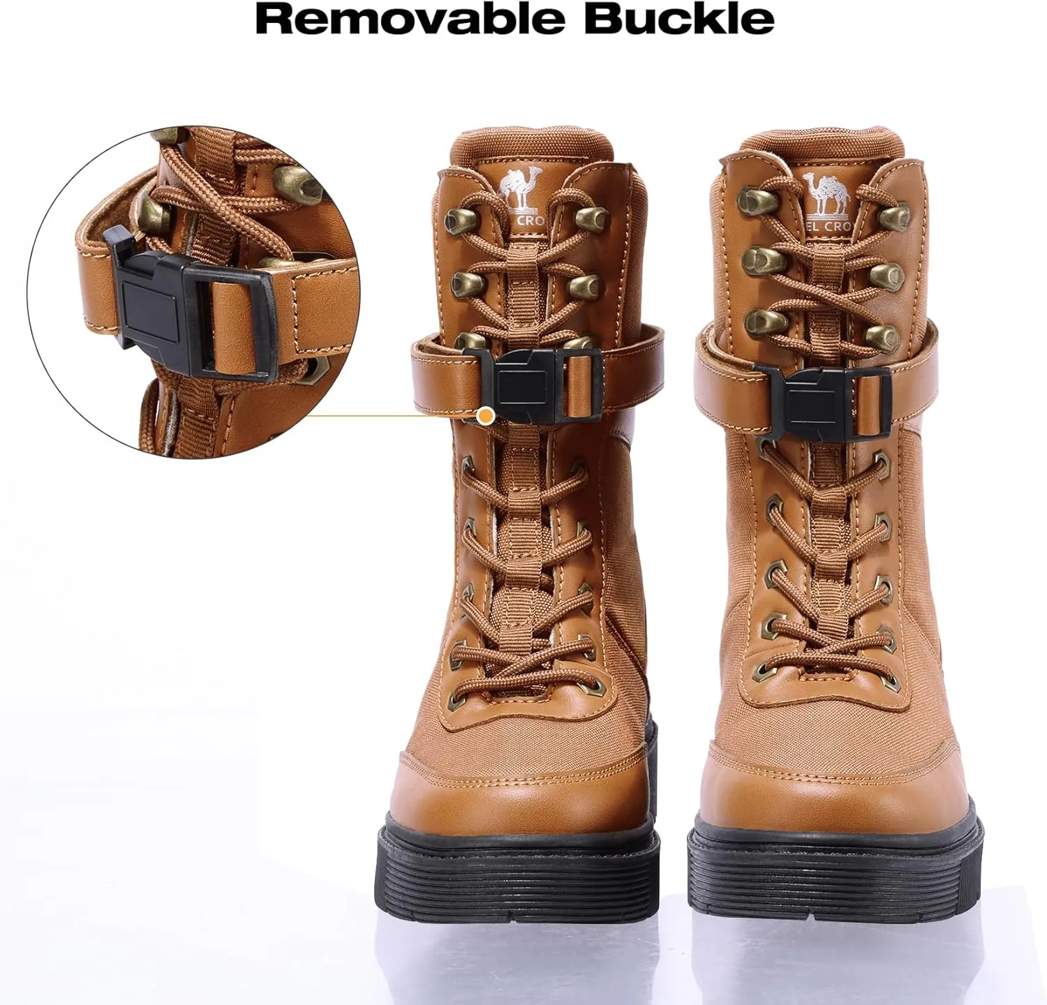CAMEL CROWN Women's Ankle Boots Lace-up Combat Boots Low Heel Booties Elastic Lug Sole Non-Slip Shoes