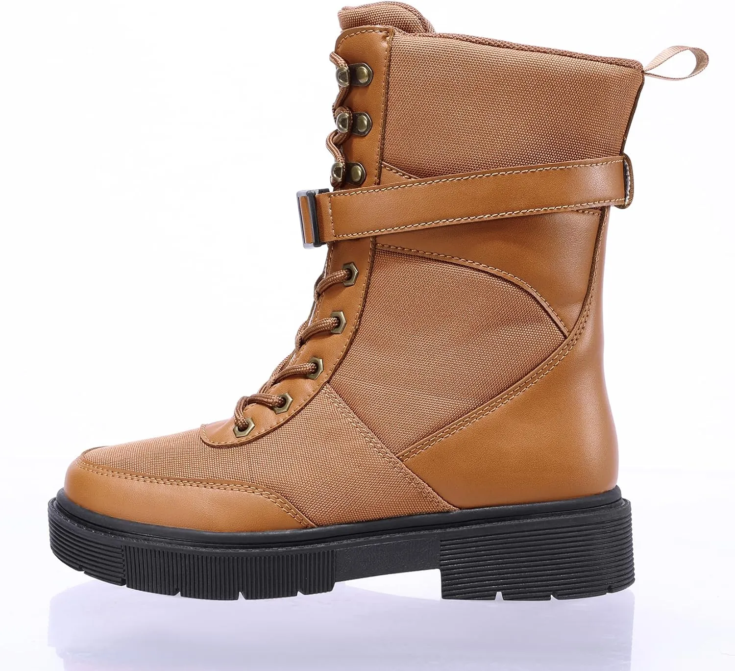 CAMEL CROWN Women's Ankle Boots Lace-up Combat Boots Low Heel Booties Elastic Lug Sole Non-Slip Shoes