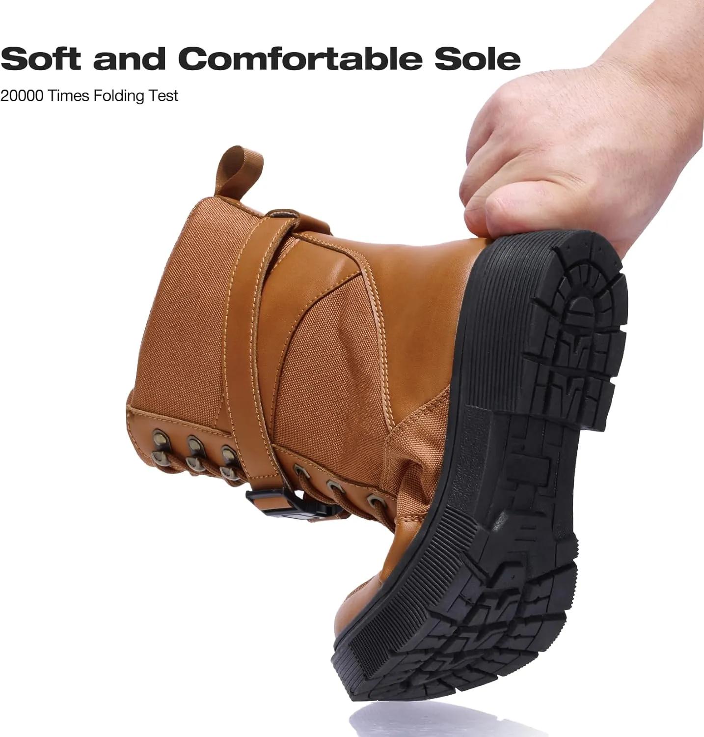 CAMEL CROWN Women's Ankle Boots Lace-up Combat Boots Low Heel Booties Elastic Lug Sole Non-Slip Shoes