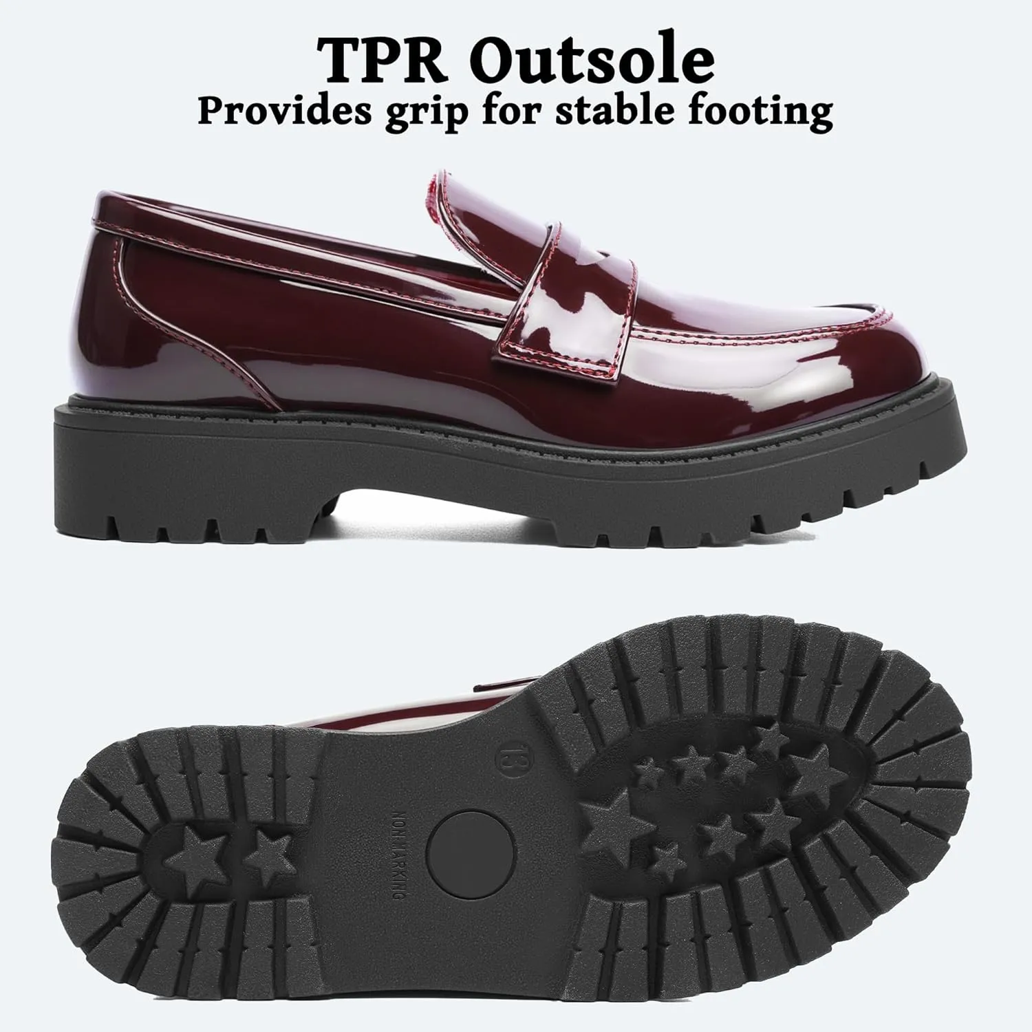 CareBey Girls Loafers Platform Loafers School Uniform Slip On Dress Shoes