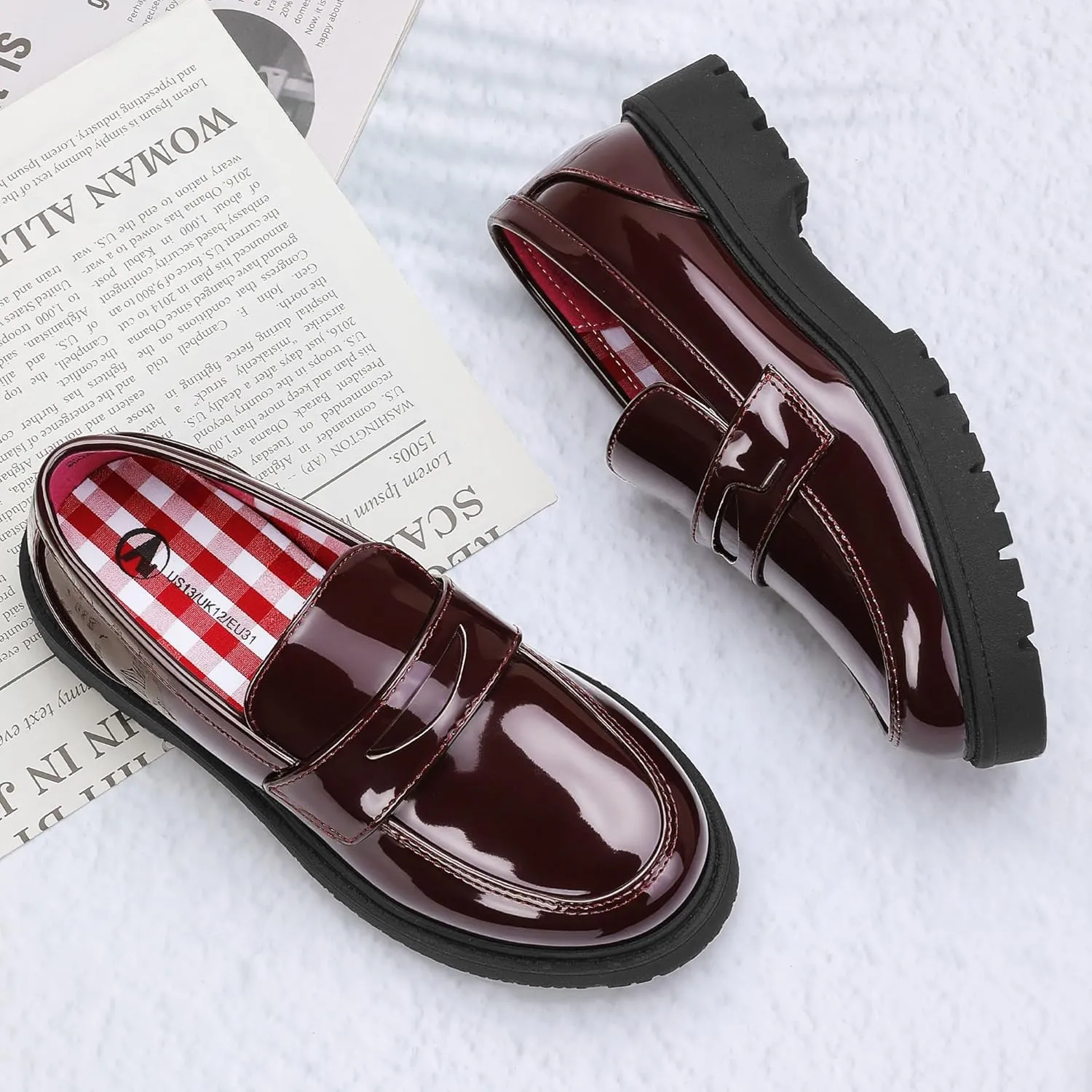 CareBey Girls Loafers Platform Loafers School Uniform Slip On Dress Shoes