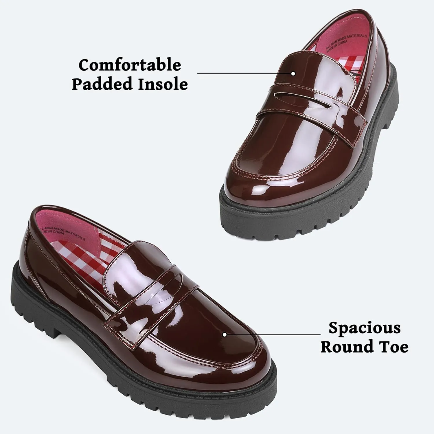 CareBey Girls Loafers Platform Loafers School Uniform Slip On Dress Shoes
