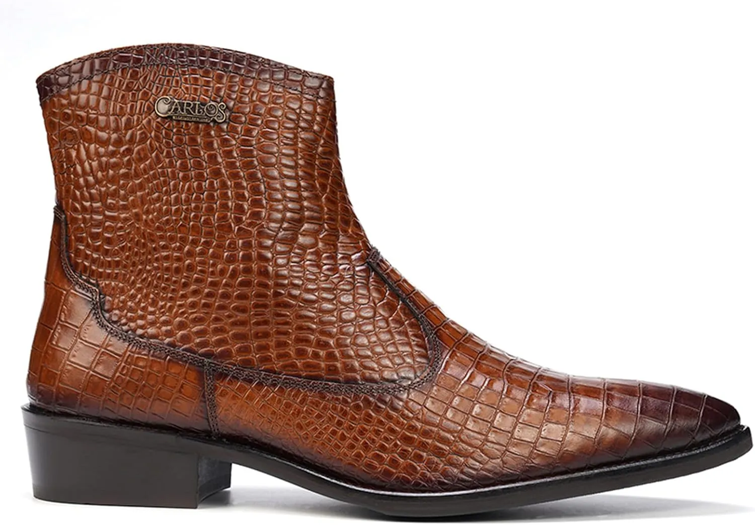 Carlos Santana Zappa Cowboy Boots for Men | Zipper Closure | Rubber Outsole & Cushion Comfort Footbed | Calfskin Leather Upper