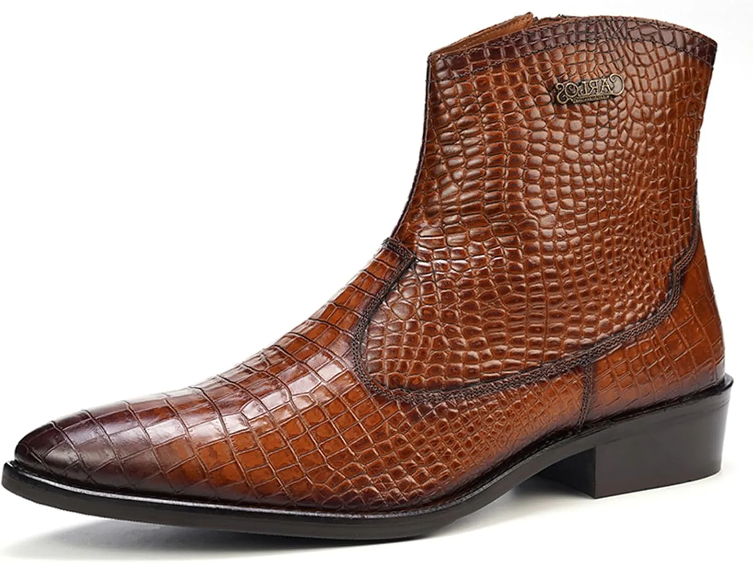 Carlos Santana Zappa Cowboy Boots for Men | Zipper Closure | Rubber Outsole & Cushion Comfort Footbed | Calfskin Leather Upper