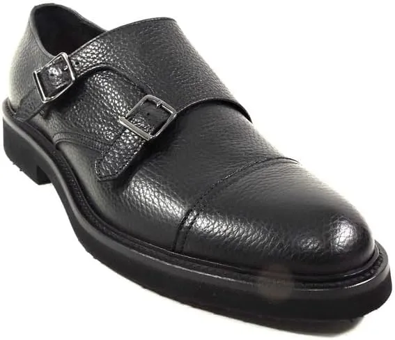 Casadei Men's Black Soft Leather Double Monk Loafers, Extra Light