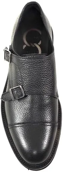Casadei Men's Black Soft Leather Double Monk Loafers, Extra Light