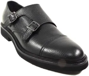 Casadei Men's Black Soft Leather Double Monk Loafers, Extra Light