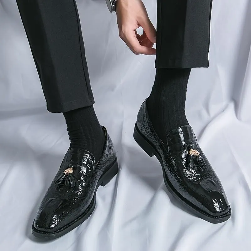 Casual Business Walking Shoes for Men New Mens Pointed Crocodile Tassel Patent Leather Shoes British Gentleman Designer Loafers Moccasins Wedding Dress Footwear