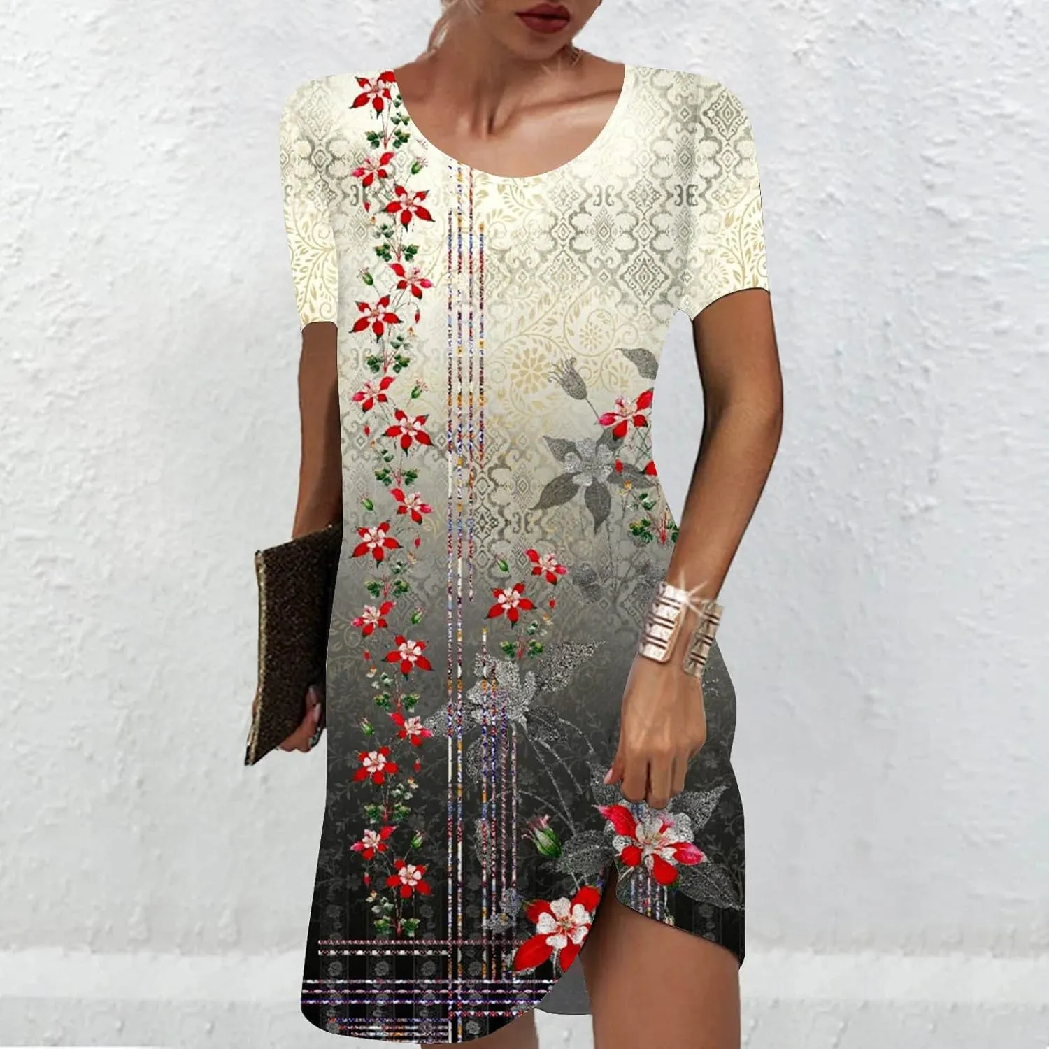 Ceboyel Womens Floral Vintage Dresses Short Sleeve Petite Dress Dressy Summer Casual Dresses Bohemian Clothes 2023