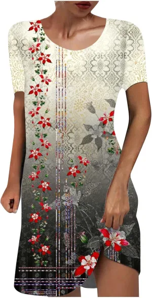 Ceboyel Womens Floral Vintage Dresses Short Sleeve Petite Dress Dressy Summer Casual Dresses Bohemian Clothes 2023