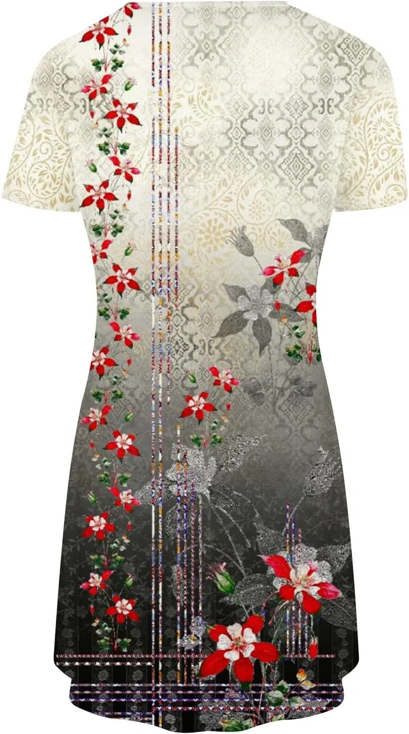 Ceboyel Womens Floral Vintage Dresses Short Sleeve Petite Dress Dressy Summer Casual Dresses Bohemian Clothes 2023