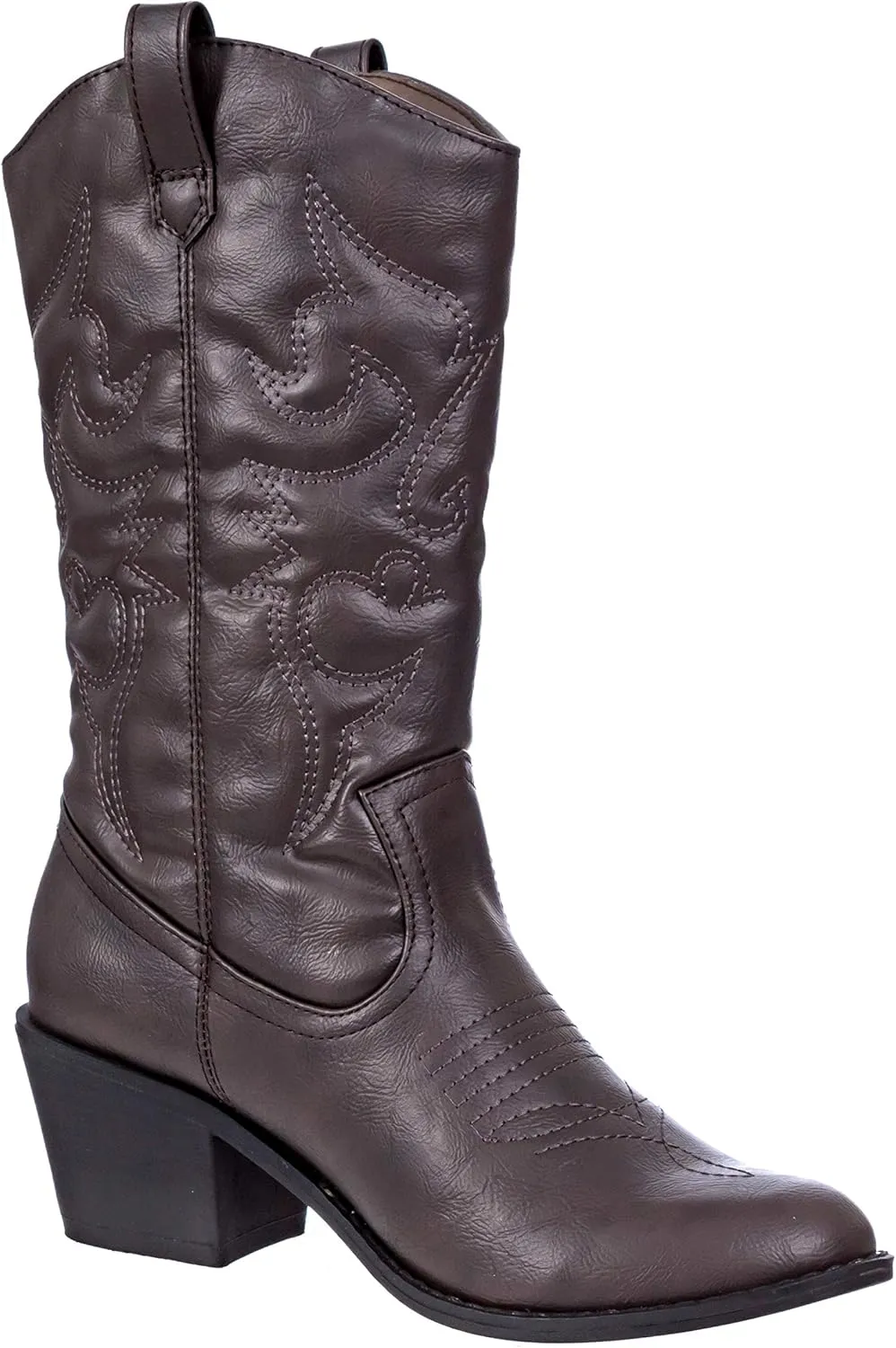 Charles Albert Cowboy Boots for Women Mid-Calf Boot Embroidered Stiching Western Cowgirl Boots Low Stacked Heel