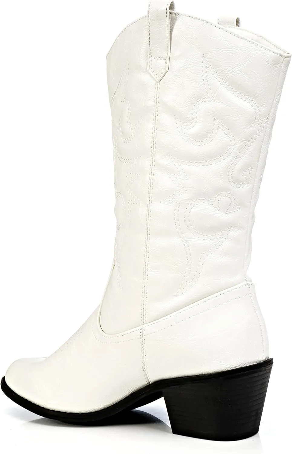 Charles Albert Cowboy Boots for Women Mid-Calf Boot Embroidered Stiching Western Cowgirl Boots Low Stacked Heel