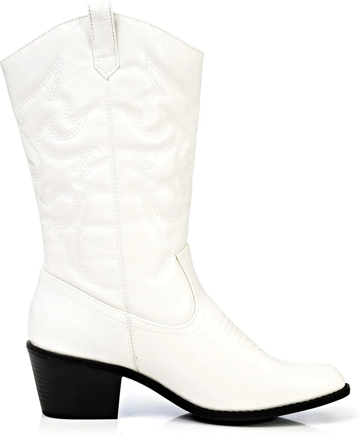 Charles Albert Cowboy Boots for Women Mid-Calf Boot Embroidered Stiching Western Cowgirl Boots Low Stacked Heel