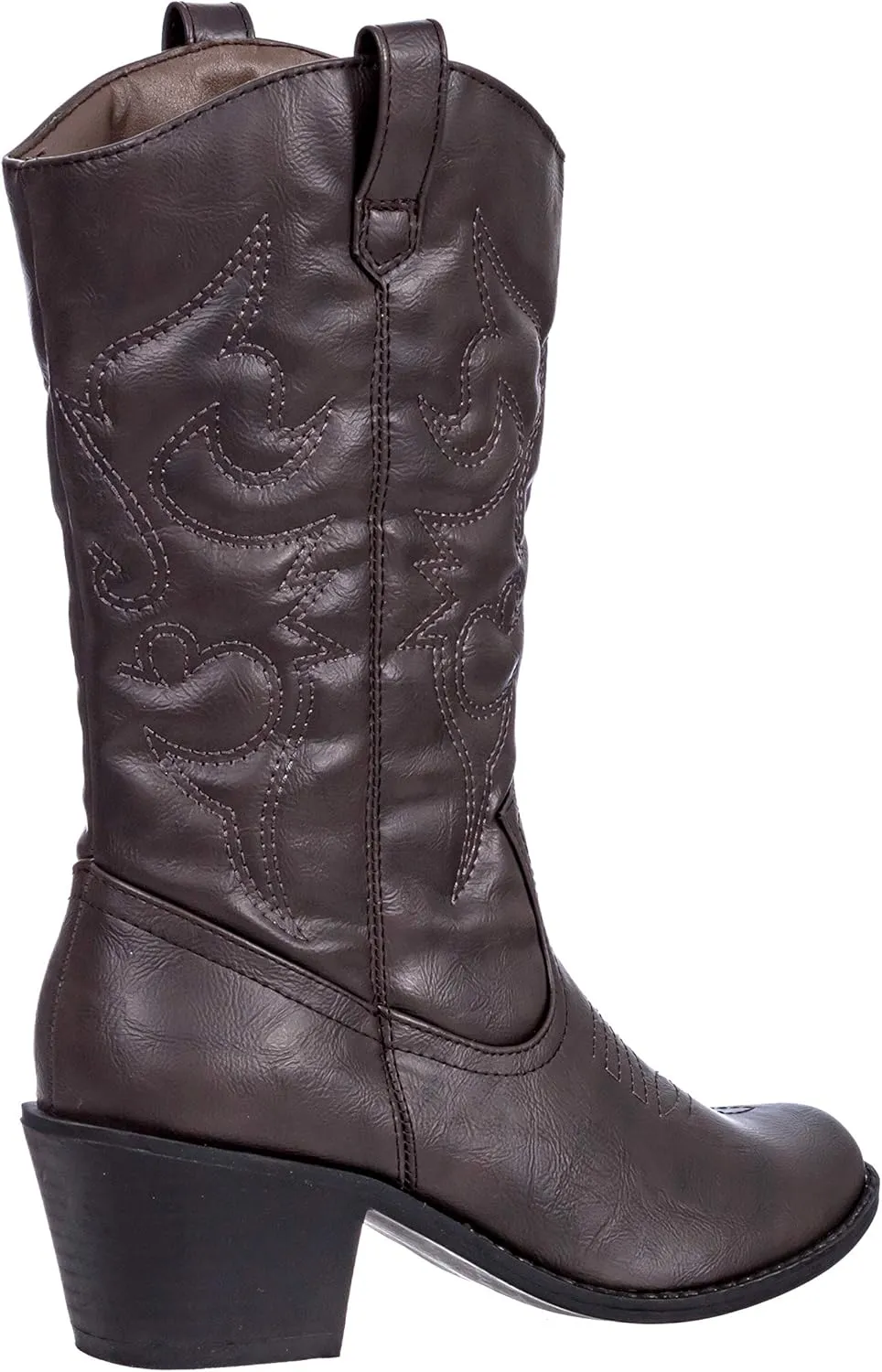 Charles Albert Cowboy Boots for Women Mid-Calf Boot Embroidered Stiching Western Cowgirl Boots Low Stacked Heel