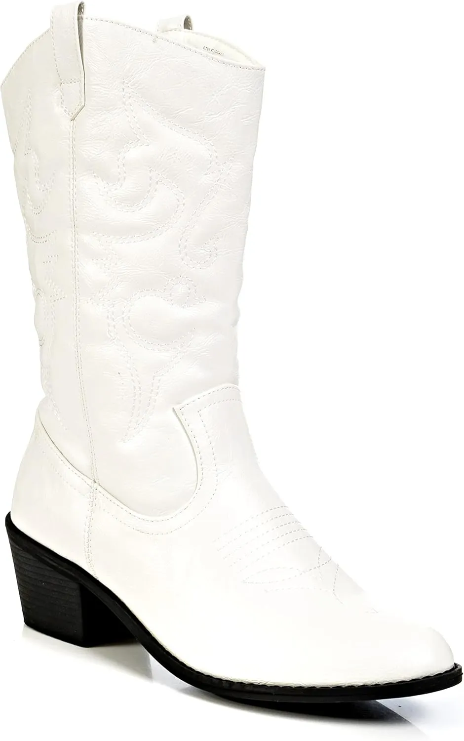 Charles Albert Cowboy Boots for Women Mid-Calf Boot Embroidered Stiching Western Cowgirl Boots Low Stacked Heel