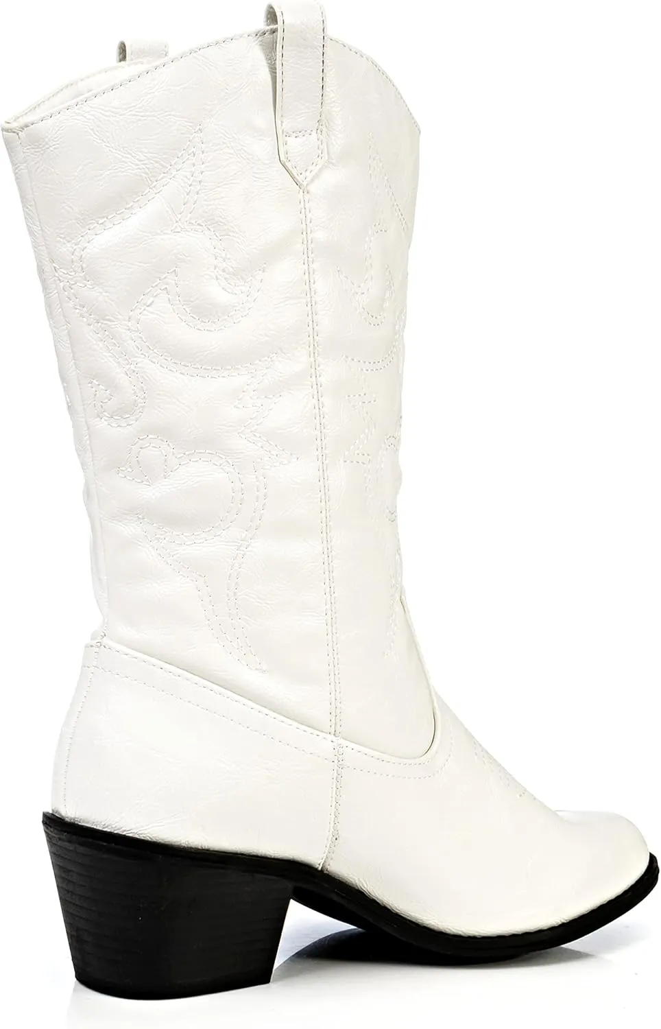 Charles Albert Cowboy Boots for Women Mid-Calf Boot Embroidered Stiching Western Cowgirl Boots Low Stacked Heel