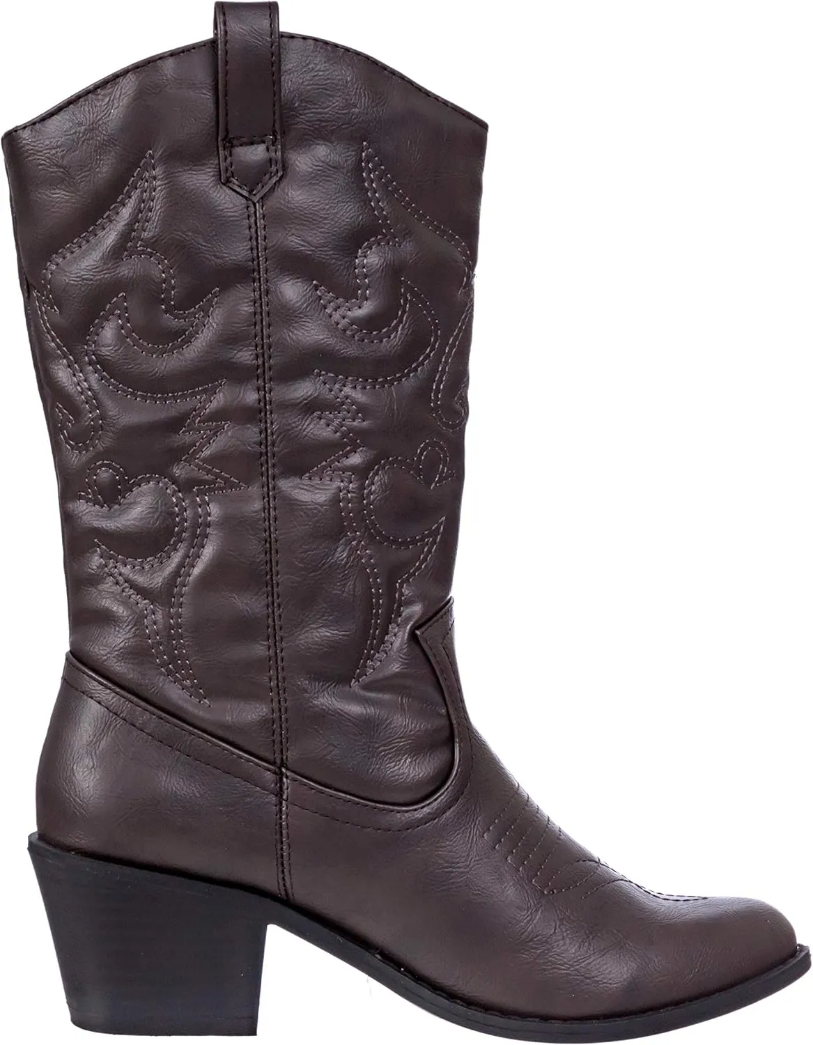Charles Albert Cowboy Boots for Women Mid-Calf Boot Embroidered Stiching Western Cowgirl Boots Low Stacked Heel