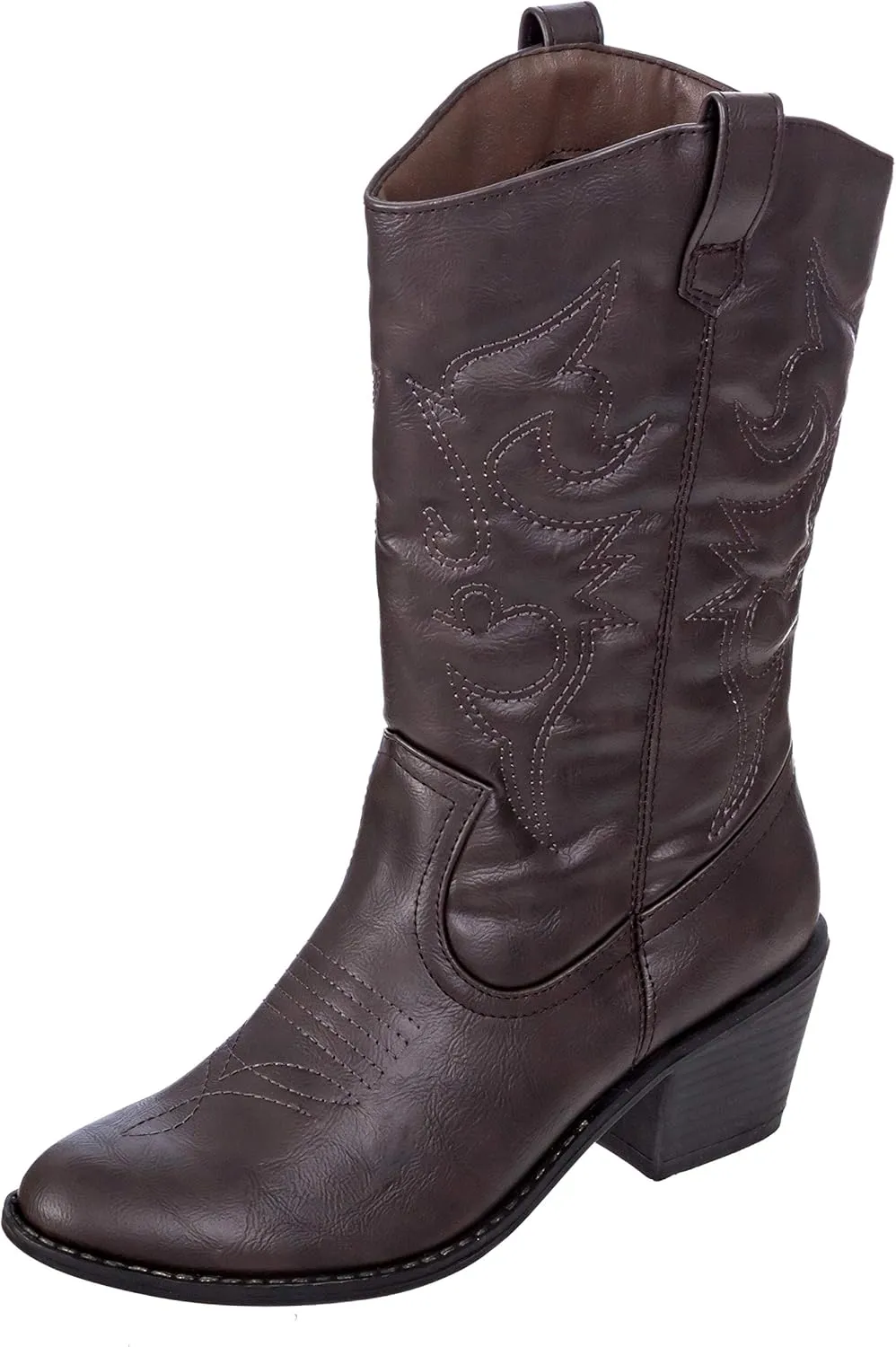 Charles Albert Cowboy Boots for Women Mid-Calf Boot Embroidered Stiching Western Cowgirl Boots Low Stacked Heel