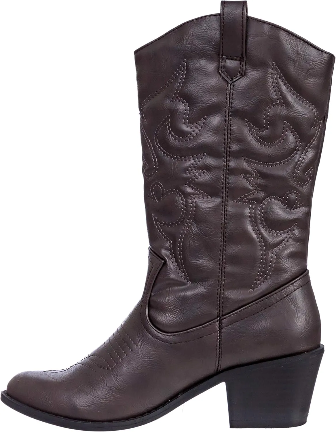 Charles Albert Cowboy Boots for Women Mid-Calf Boot Embroidered Stiching Western Cowgirl Boots Low Stacked Heel