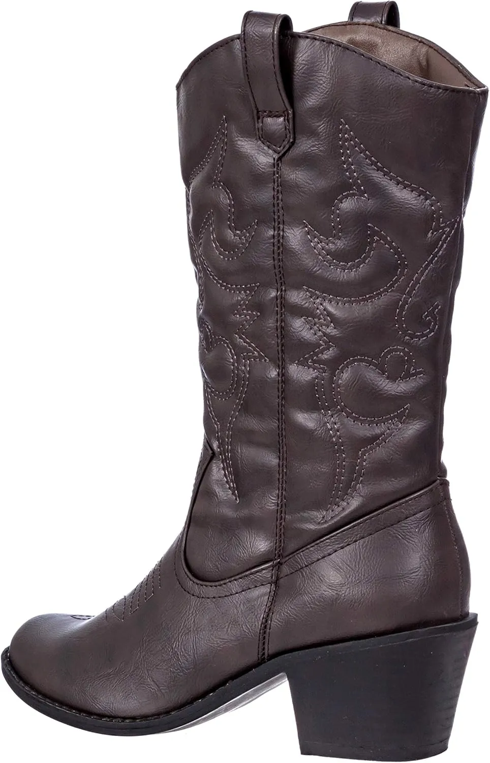 Charles Albert Cowboy Boots for Women Mid-Calf Boot Embroidered Stiching Western Cowgirl Boots Low Stacked Heel
