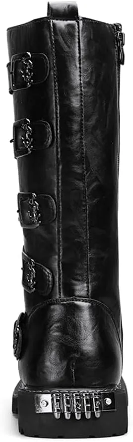 CHUUMEE Men's Wear Resistant Cycling Motorcycle Boots Side Zipper Waterproof Biker Riding Punk Rock Metal Toe Cowboy Western Tactical Army Boot