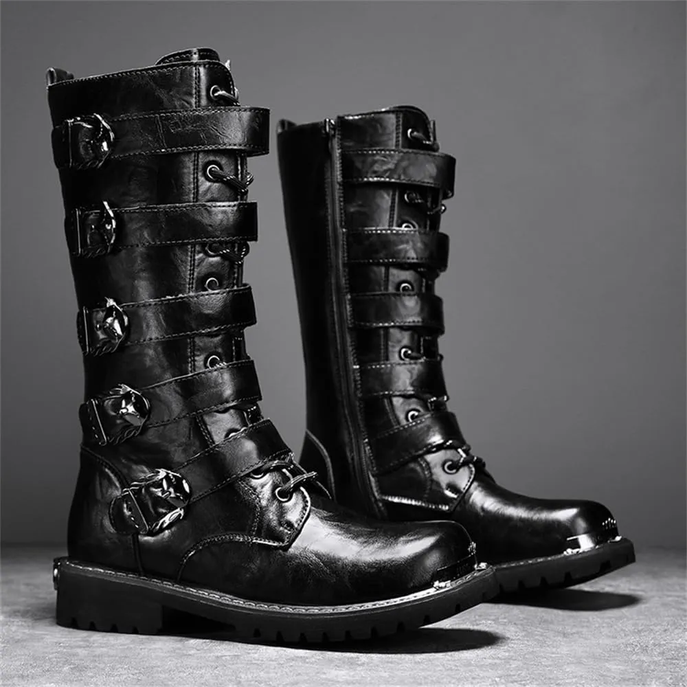 CHUUMEE Men's Wear Resistant Cycling Motorcycle Boots Side Zipper Waterproof Biker Riding Punk Rock Metal Toe Cowboy Western Tactical Army Boot