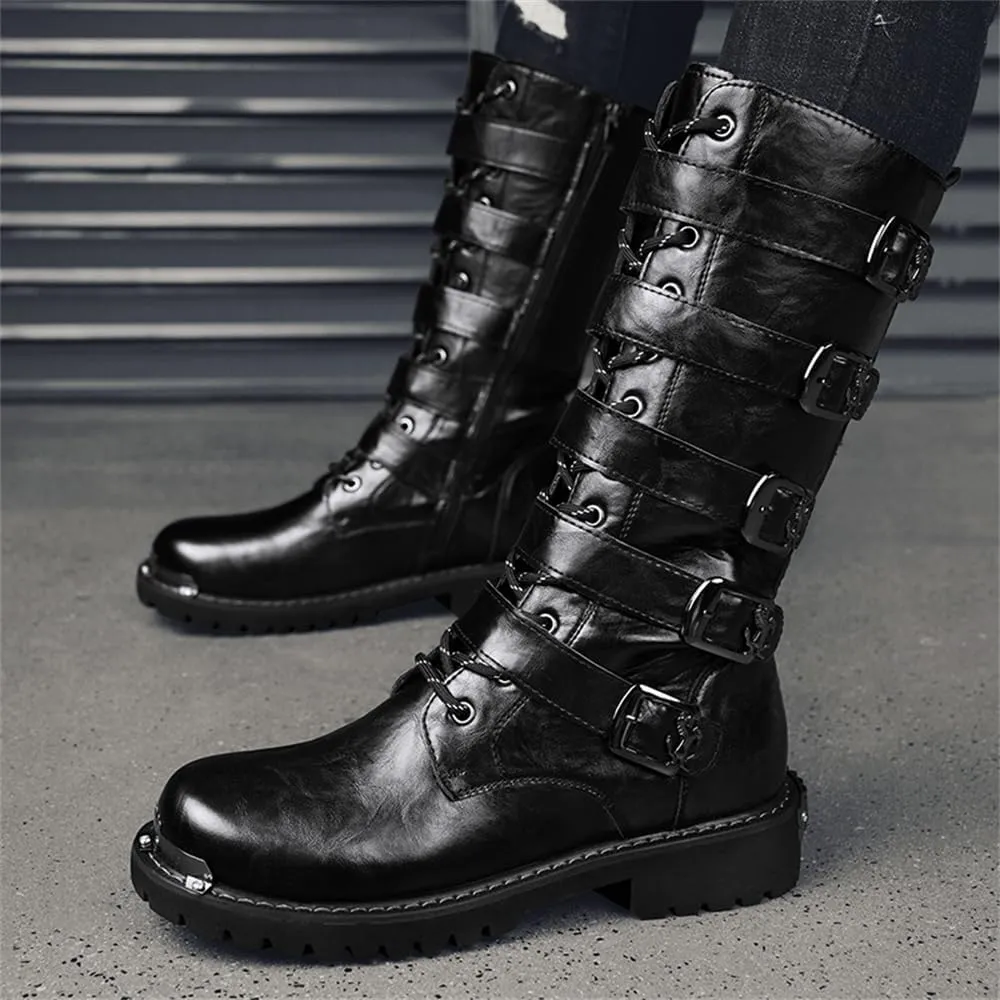 CHUUMEE Men's Wear Resistant Cycling Motorcycle Boots Side Zipper Waterproof Biker Riding Punk Rock Metal Toe Cowboy Western Tactical Army Boot