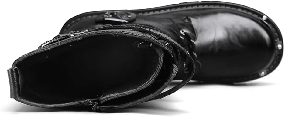 CHUUMEE Men's Wear Resistant Cycling Motorcycle Boots Side Zipper Waterproof Biker Riding Punk Rock Metal Toe Cowboy Western Tactical Army Boot