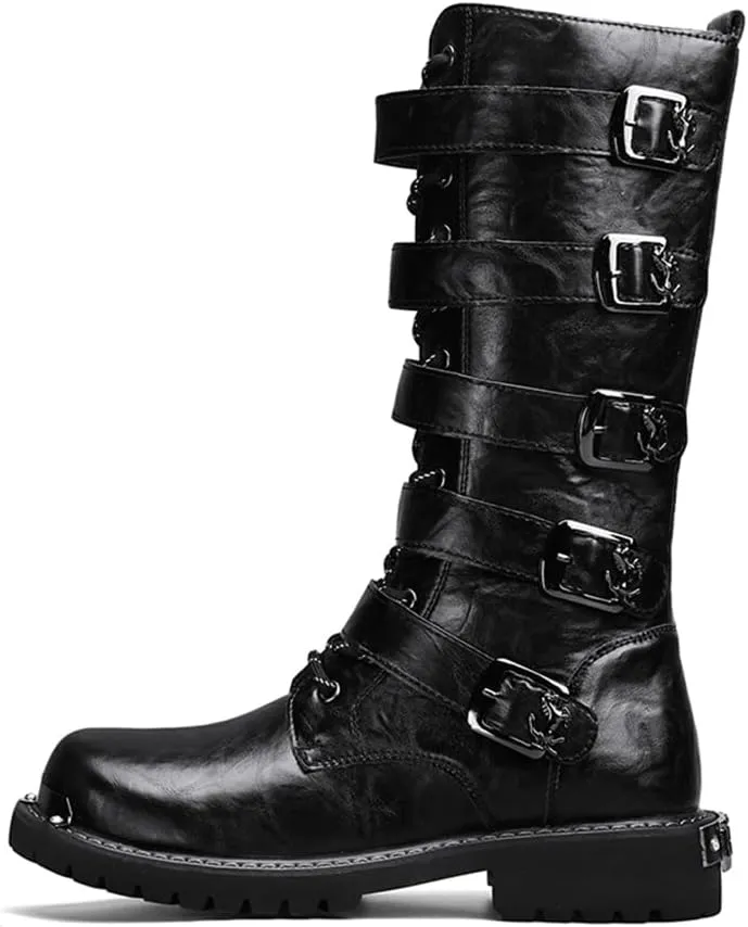 CHUUMEE Men's Wear Resistant Cycling Motorcycle Boots Side Zipper Waterproof Biker Riding Punk Rock Metal Toe Cowboy Western Tactical Army Boot