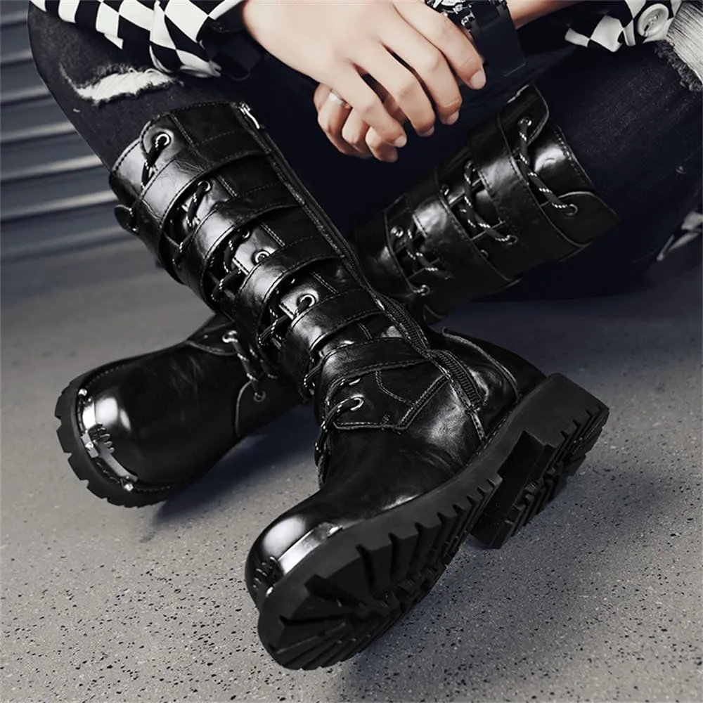 CHUUMEE Men's Wear Resistant Cycling Motorcycle Boots Side Zipper Waterproof Biker Riding Punk Rock Metal Toe Cowboy Western Tactical Army Boot