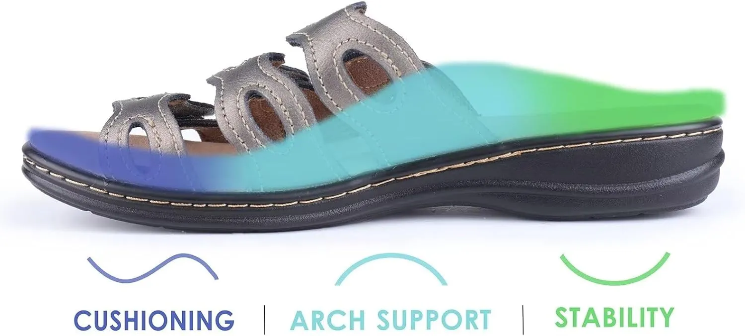 CIOR Women's Classic Leather Sandals, Black, Flat, Open Toe, Arch Support, Adjustable Strap, Casual, Water Resistant, Perfect for Beach, Street, Shopping, Dating, Vacation, Pool, Party