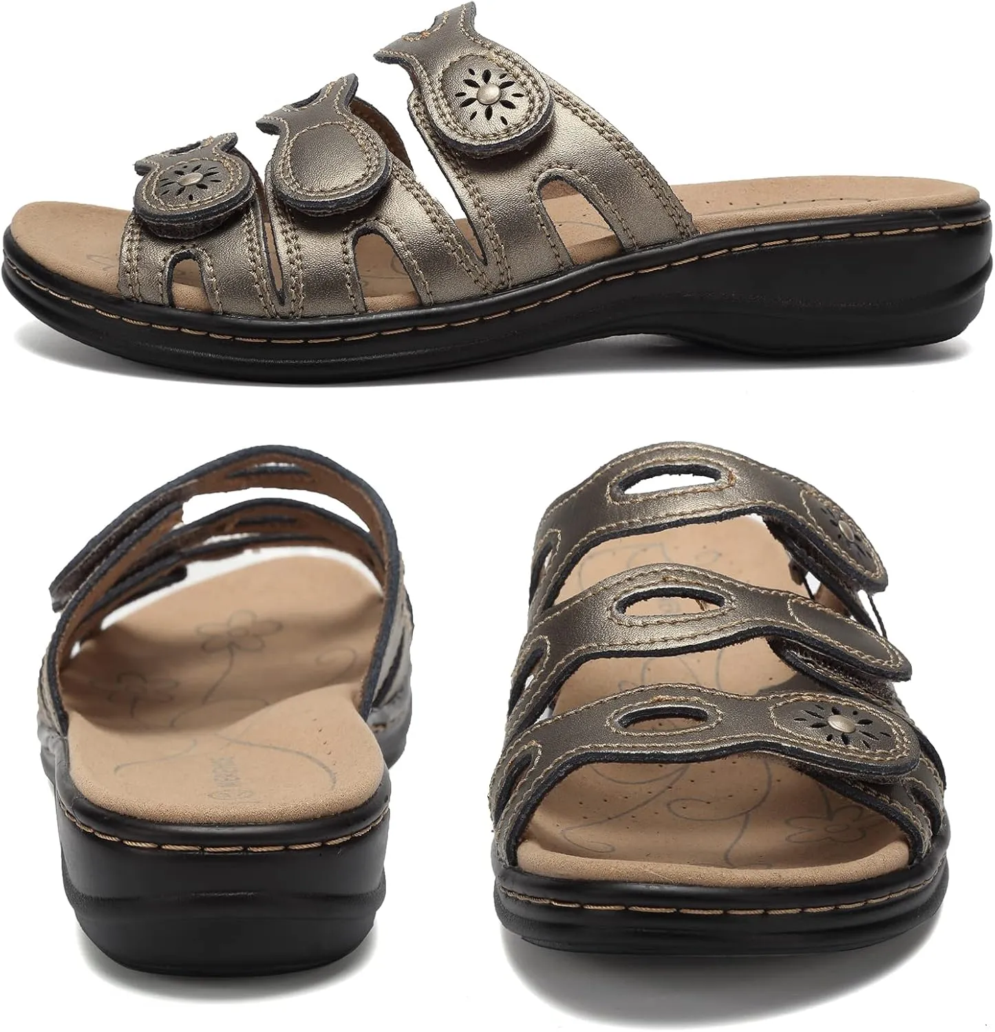 CIOR Women's Classic Leather Sandals, Black, Flat, Open Toe, Arch Support, Adjustable Strap, Casual, Water Resistant, Perfect for Beach, Street, Shopping, Dating, Vacation, Pool, Party