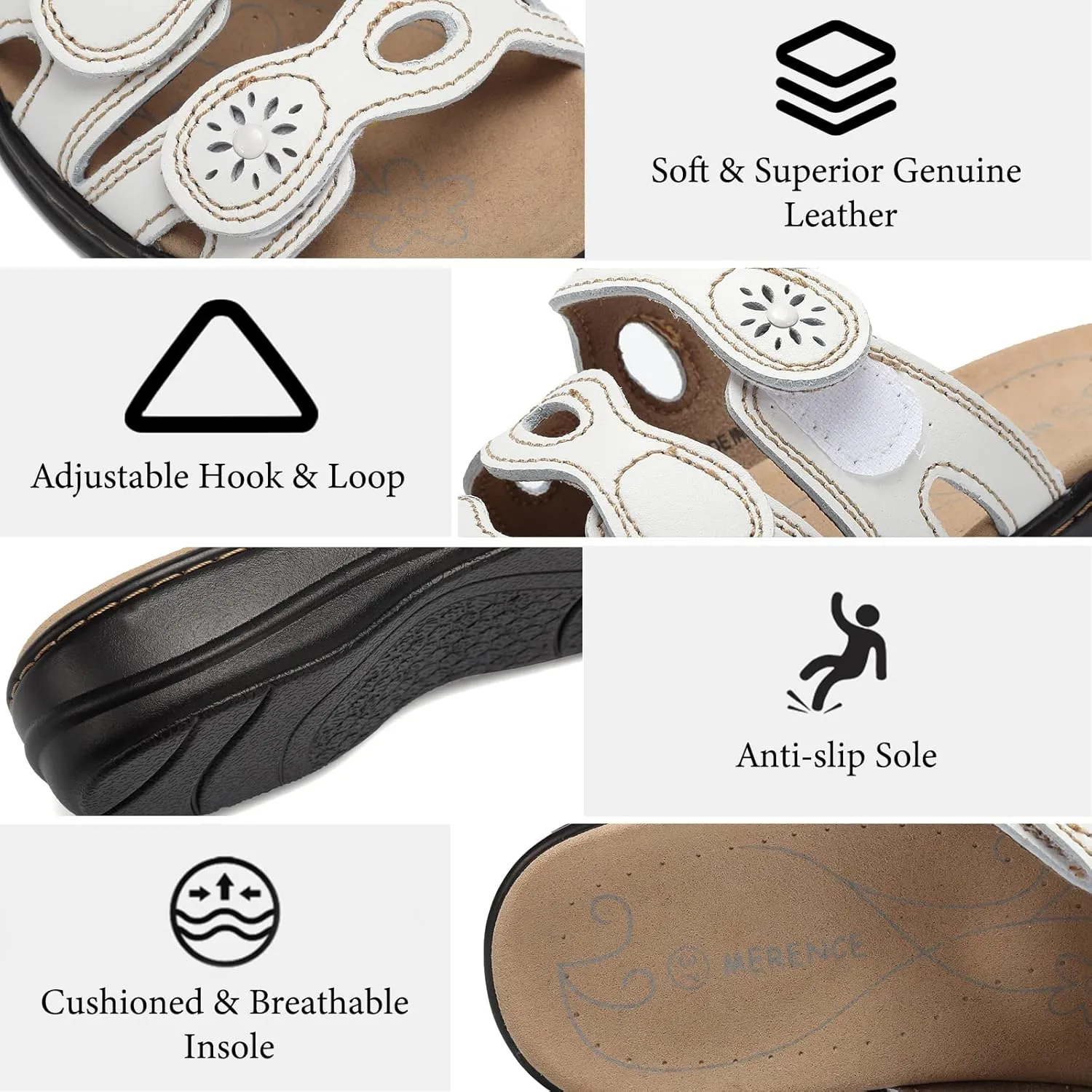 CIOR Women's Classic Leather Sandals, Black, Flat, Open Toe, Arch Support, Adjustable Strap, Casual, Water Resistant, Perfect for Beach, Street, Shopping, Dating, Vacation, Pool, Party