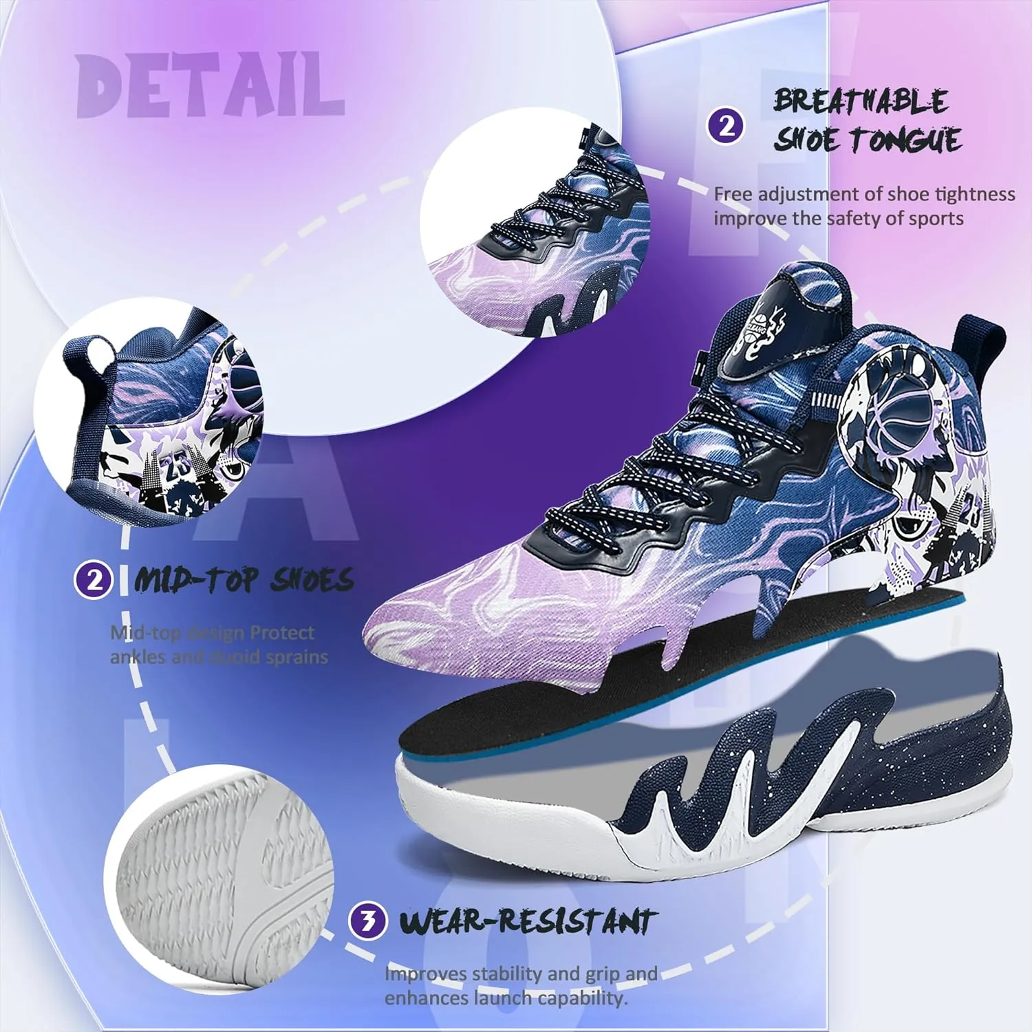 CJSPORX Women Men Basketball Shoes Breathable Men Non Slip Outdoor Fashion Unisex Sneakers