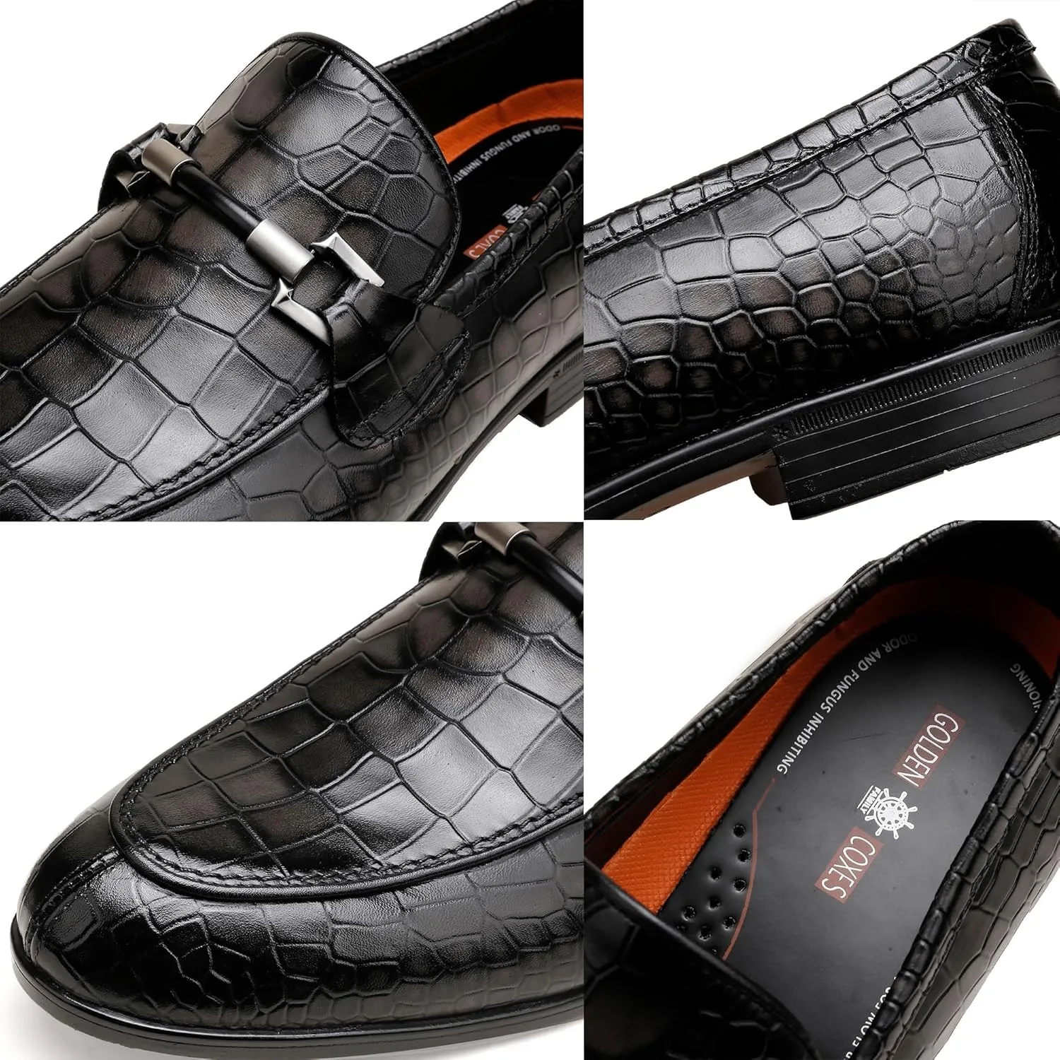 Classic Leather Dress Shoe for Mens, Fashion Crocodile Printed Penny Loafers with Metal Buckle Business Wedding Formal Shoes Slip On Loafers for Mens