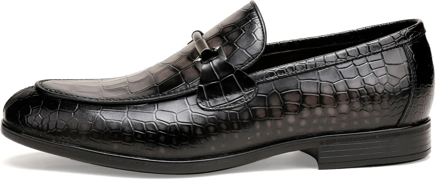Classic Leather Dress Shoe for Mens, Fashion Crocodile Printed Penny Loafers with Metal Buckle Business Wedding Formal Shoes Slip On Loafers for Mens