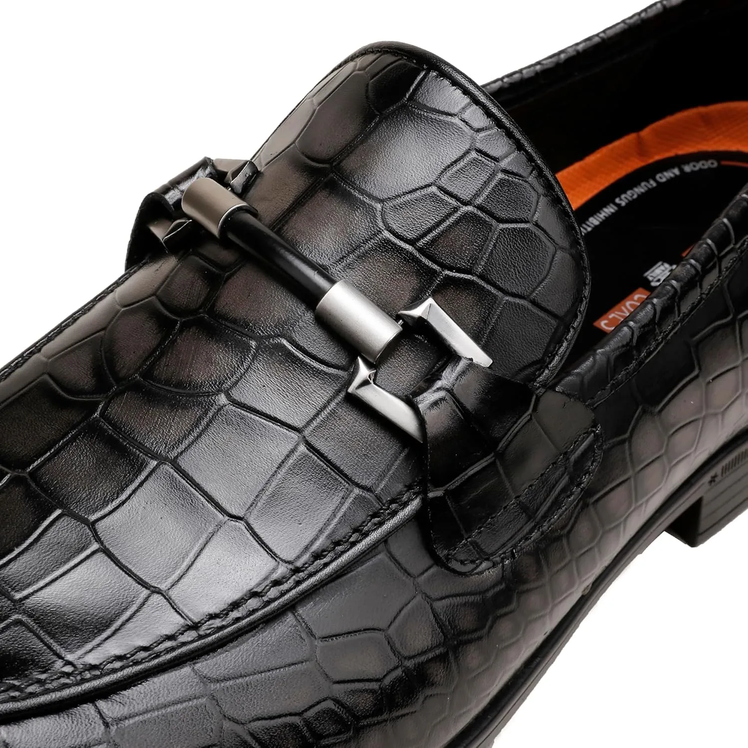 Classic Leather Dress Shoe for Mens, Fashion Crocodile Printed Penny Loafers with Metal Buckle Business Wedding Formal Shoes Slip On Loafers for Mens