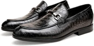Classic Leather Dress Shoe for Mens, Fashion Crocodile Printed Penny Loafers with Metal Buckle Business Wedding Formal Shoes Slip On Loafers for Mens