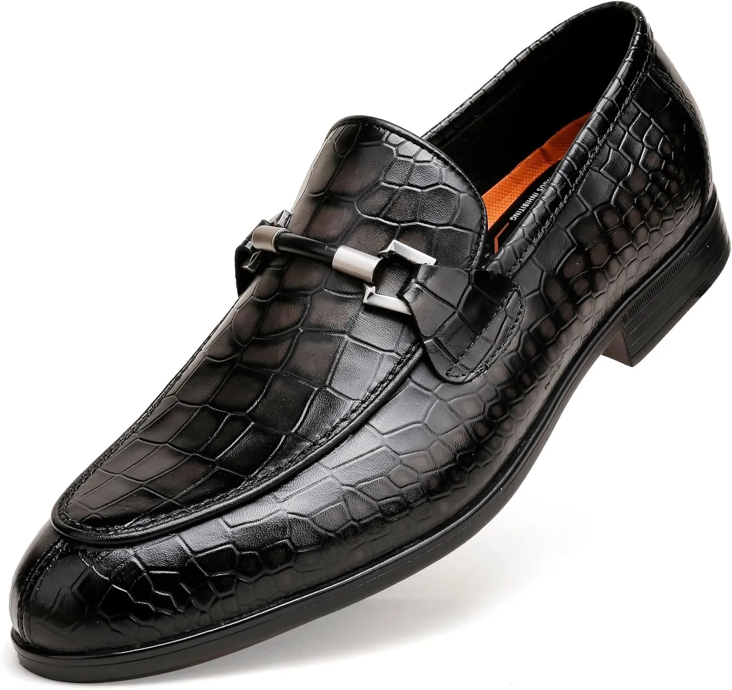 Classic Leather Dress Shoe for Mens, Fashion Crocodile Printed Penny Loafers with Metal Buckle Business Wedding Formal Shoes Slip On Loafers for Mens