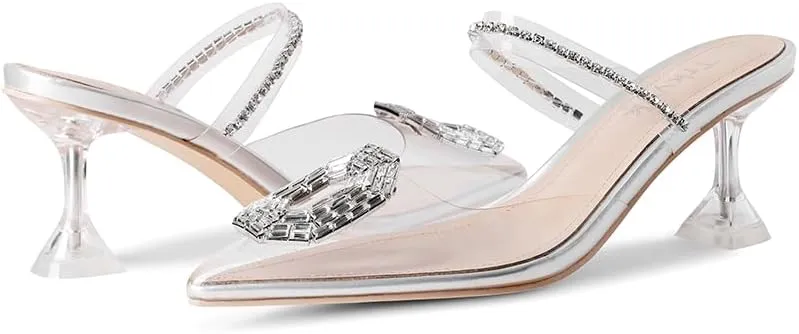 Clear Heels for Women,Pointed-Toe Clear Rhinestones Sandals High Heel Backless Mules