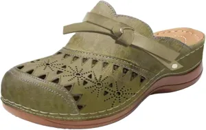 Clogs for Women Wide Width Wedge Sandals Hollow Out Closed Toe Slip On Slippers Arch Support Outdoor Beach Slippers