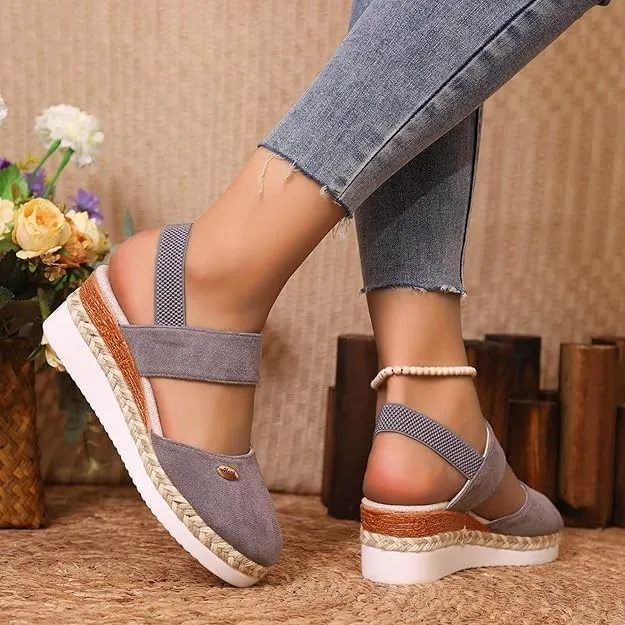 Closed Toe Platform Wedge Sandals, 2025 Espadrilles Wedges for Women Heel Casual, Women's Espadrilles Dressy Sandals, Comfortable Anti Slip Summer Shoes with Adjustable Buckle Ankle Strap