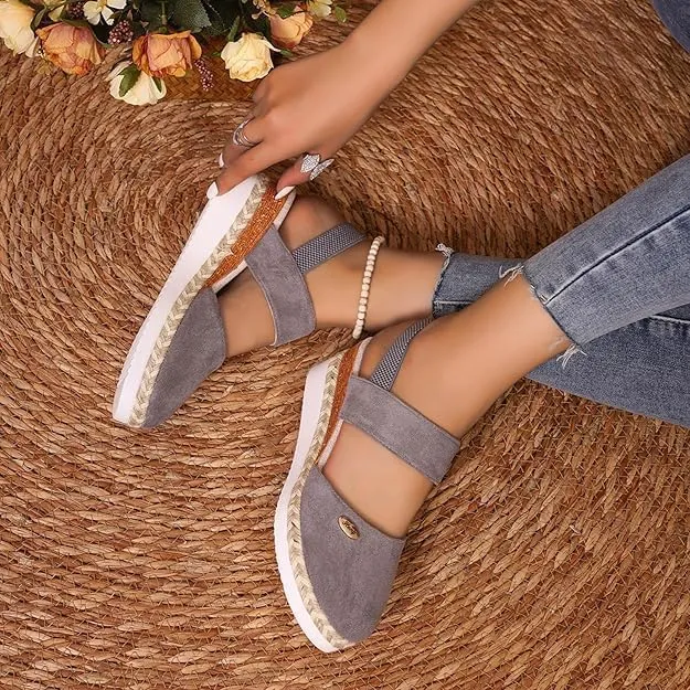 Closed Toe Platform Wedge Sandals, 2025 Espadrilles Wedges for Women Heel Casual, Women's Espadrilles Dressy Sandals, Comfortable Anti Slip Summer Shoes with Adjustable Buckle Ankle Strap