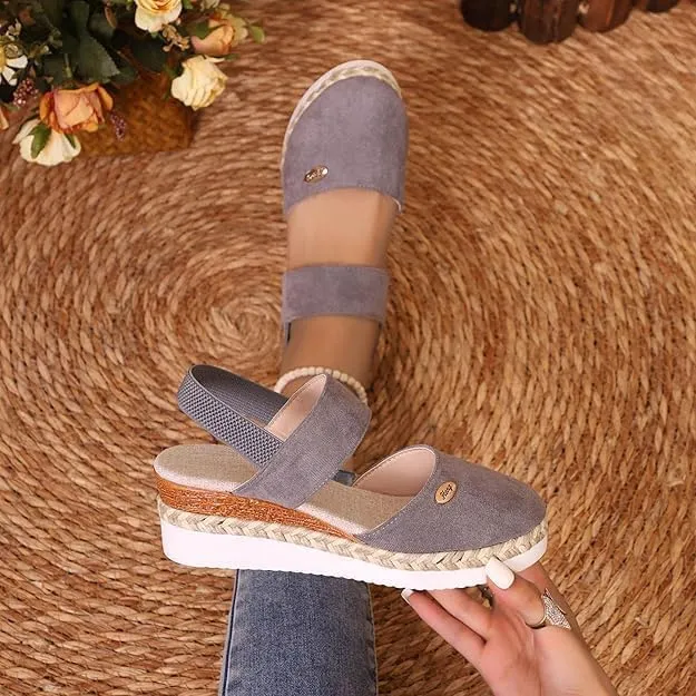 Closed Toe Platform Wedge Sandals, 2025 Espadrilles Wedges for Women Heel Casual, Women's Espadrilles Dressy Sandals, Comfortable Anti Slip Summer Shoes with Adjustable Buckle Ankle Strap