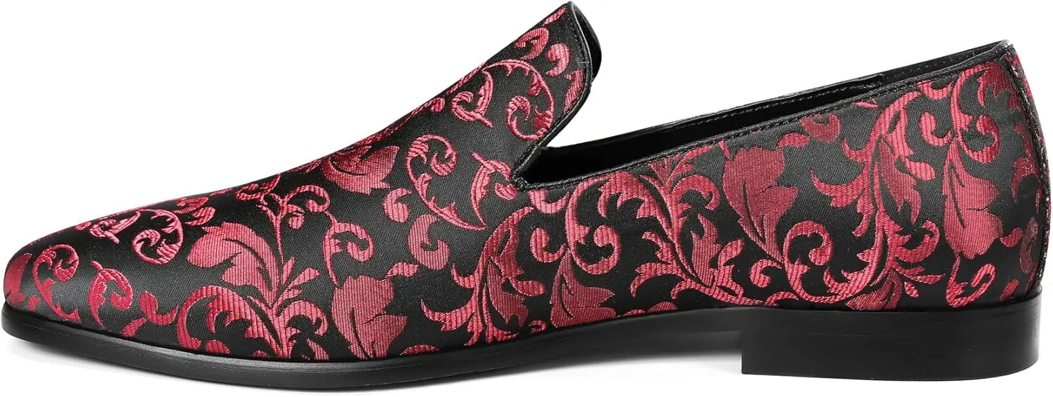 Cloudstyle Men's Vintage Dress Loafers Shoes Fashion Floral Satin Slip-On Prom Tuxedo Shoes