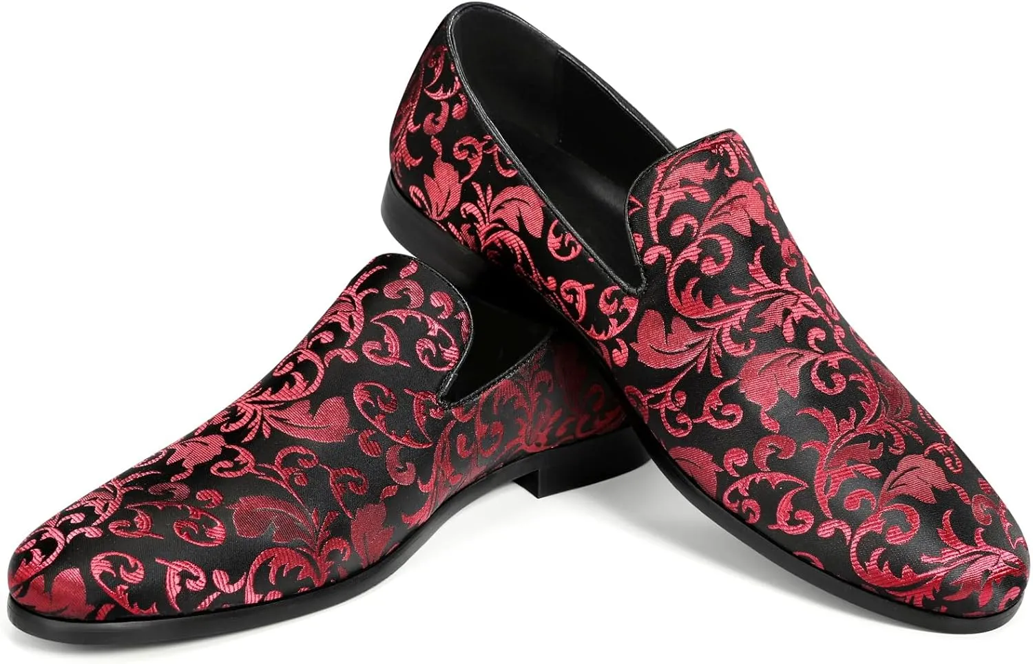 Cloudstyle Men's Vintage Dress Loafers Shoes Fashion Floral Satin Slip-On Prom Tuxedo Shoes