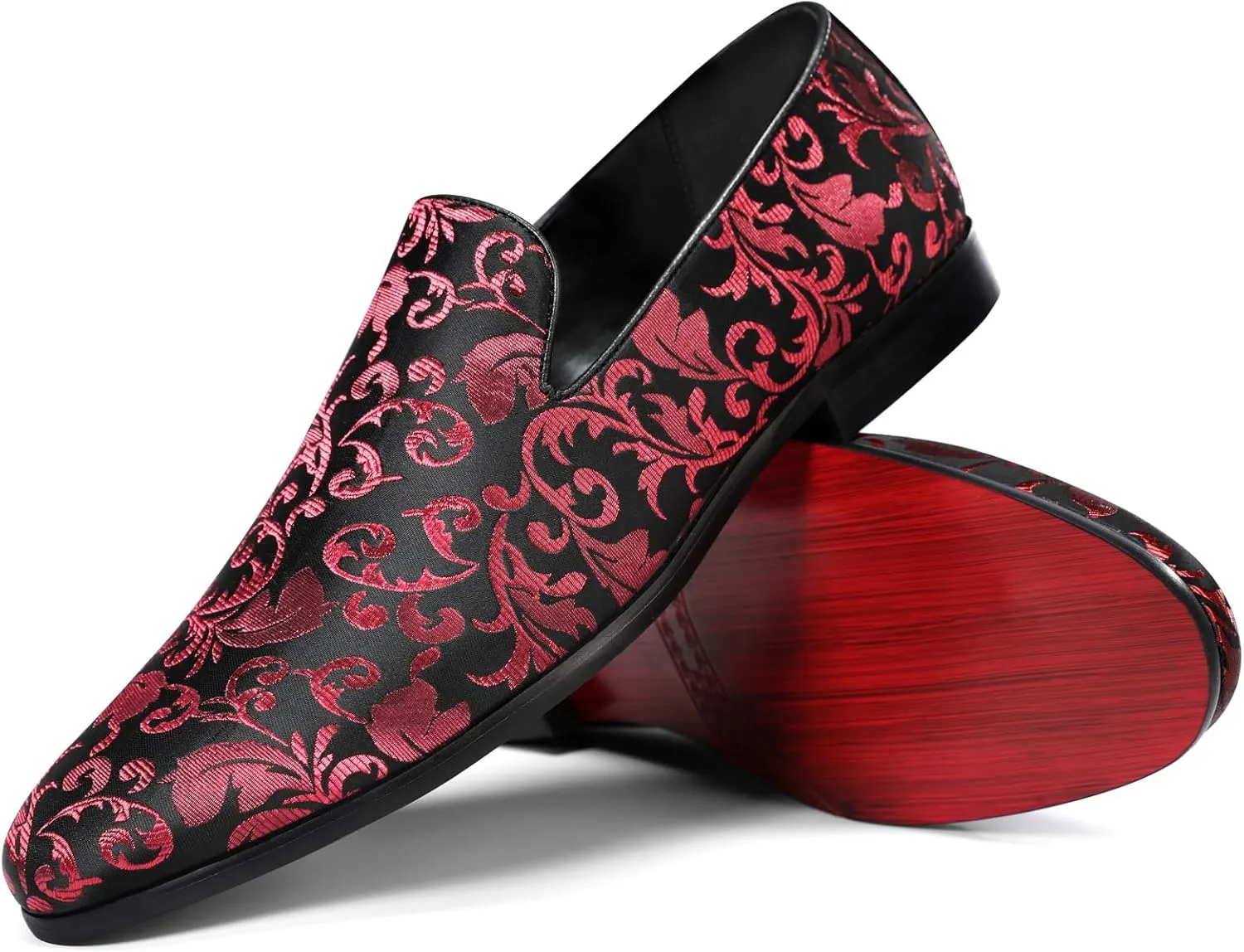 Cloudstyle Men's Vintage Dress Loafers Shoes Fashion Floral Satin Slip-On Prom Tuxedo Shoes
